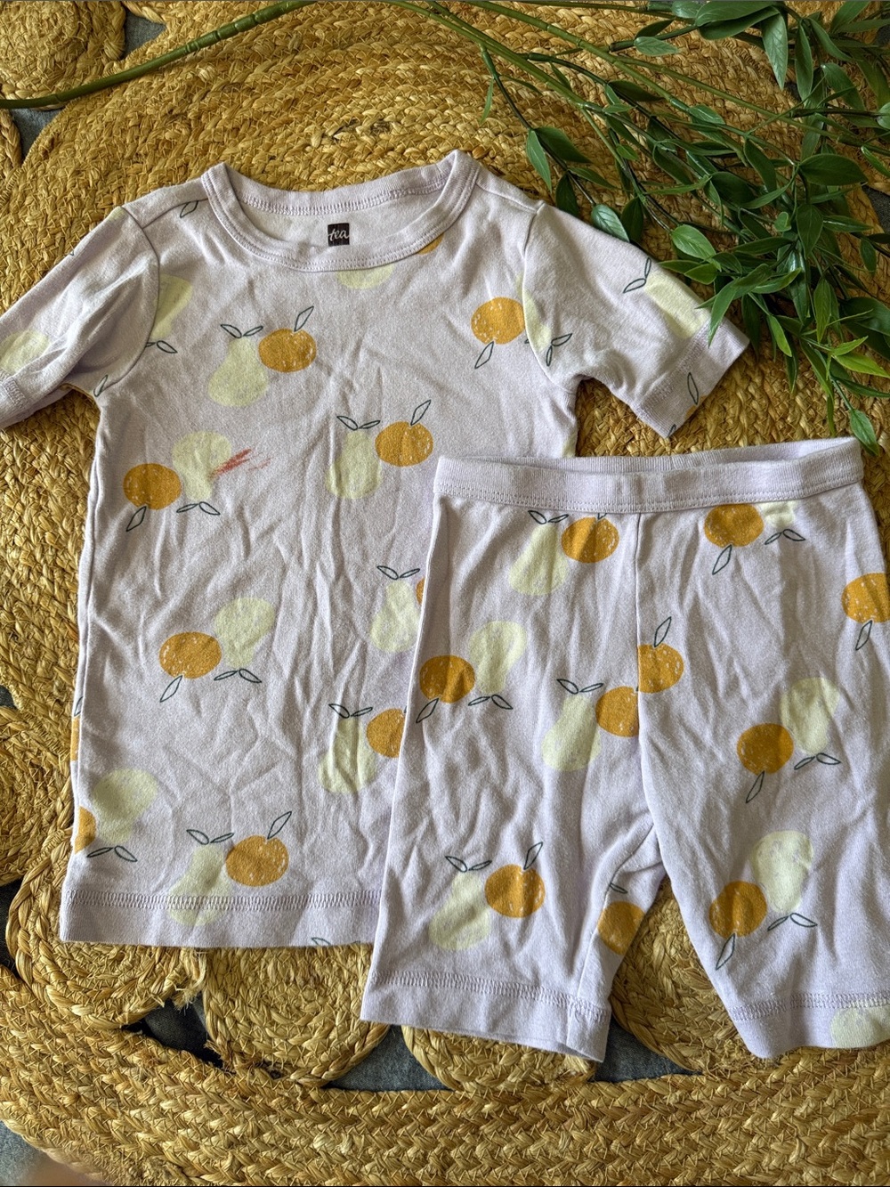 Tea Collection 100% Cotton Toddler Fruit Orange Pear Short Pajama Set. 5 **flaw*